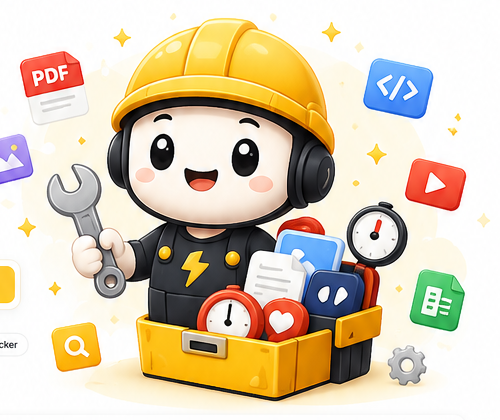 被各種實用線上工具圍繞的可愛工具人吉祥物